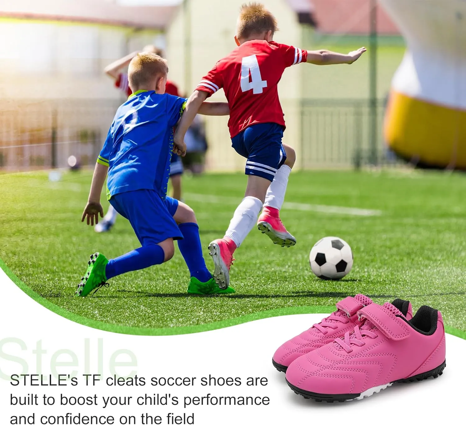 Stelle Boys Girls Indoor Soccer Shoes Kids Turf Shoes Baseball/Softball Futsal Athletic Cleats for Toddler/Little/Big Kid