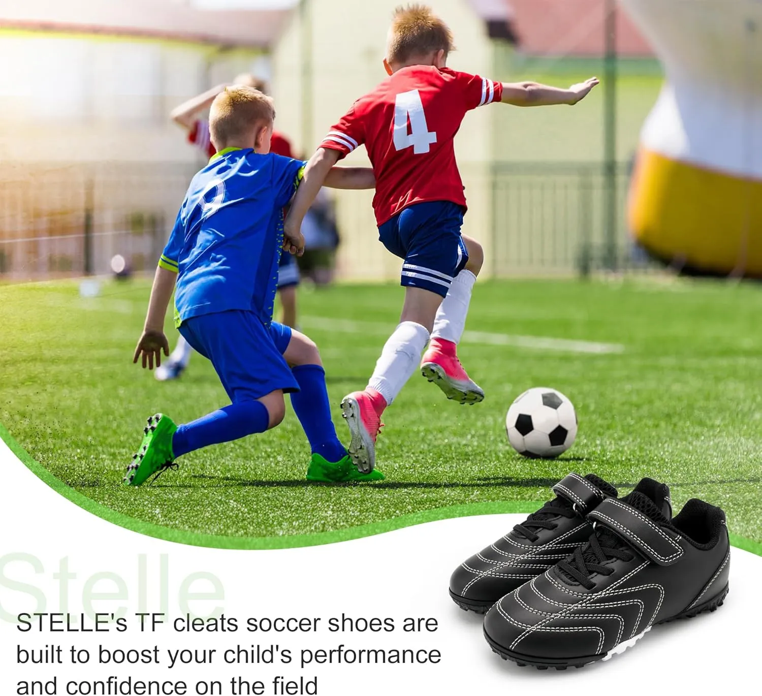 Stelle Boys Girls Indoor Soccer Shoes Kids Turf Shoes Baseball/Softball Futsal Athletic Cleats for Toddler/Little/Big Kid
