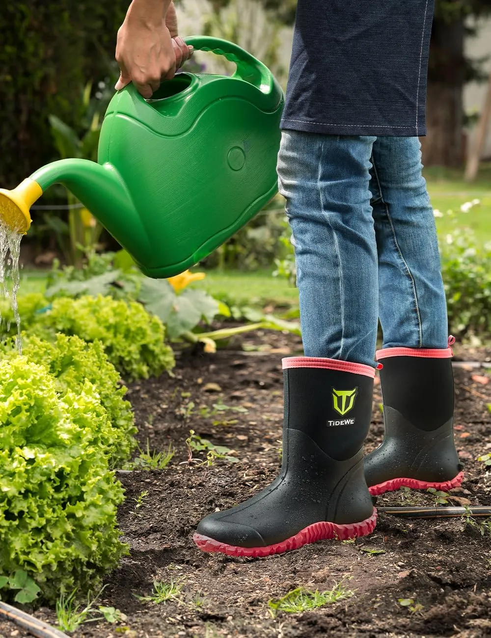 TIDEWE Rubber Boots for Women, 5.5mm Neoprene Insulated Rain Boots with Steel Shank, Waterproof Mid Calf Hunting Boots, Sturdy Rubber Work Boots for Farming Gardening Fishing