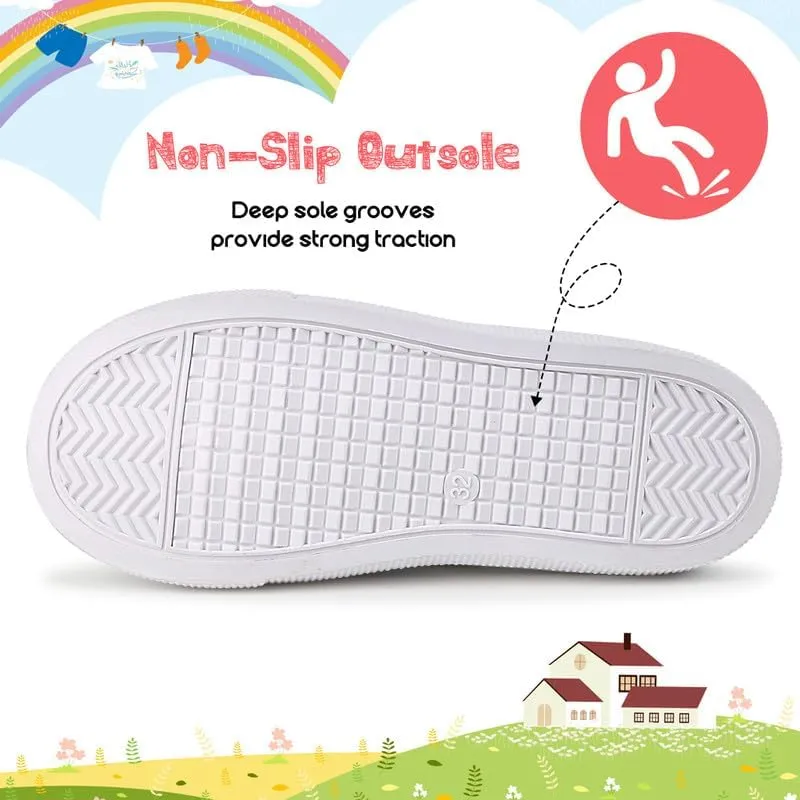 Toddler Boys Girls Slip On Canvas Sneakers Cartoon Dinasour Printed Little Kid Unisex Adjustable Strap Walking Shoes Lazy Shoes with Hook and Loops