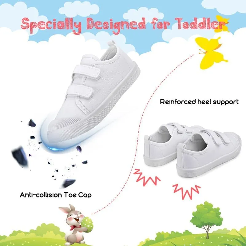Toddler Boys Girls Slip On Canvas Sneakers Cartoon Dinasour Printed Little Kid Unisex Adjustable Strap Walking Shoes Lazy Shoes with Hook and Loops