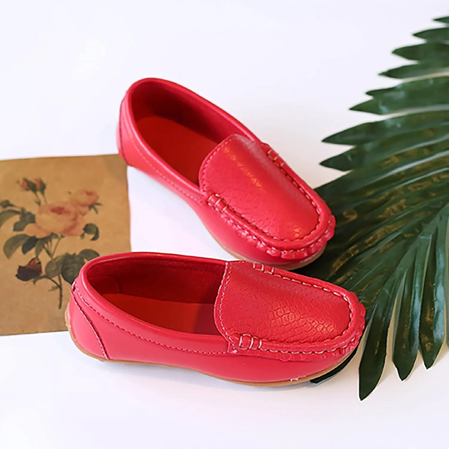 Toddler Little Kid Boys Girls Soft Slip On Loafers Dress Flat Shoes Boat Shoes Casual Shoes Baby Shoes Size 4 (Red, 32)
