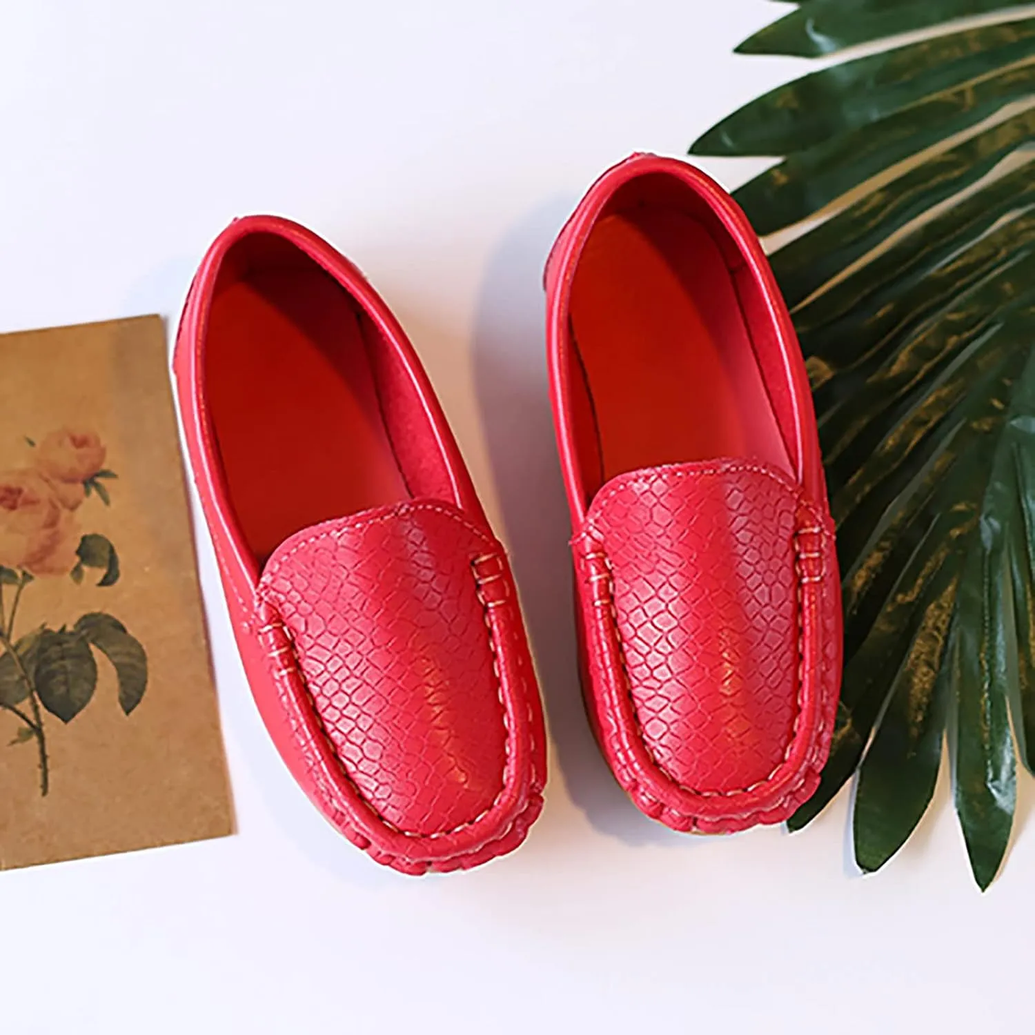 Toddler Little Kid Boys Girls Soft Slip On Loafers Dress Flat Shoes Boat Shoes Casual Shoes Baby Shoes Size 4 (Red, 32)