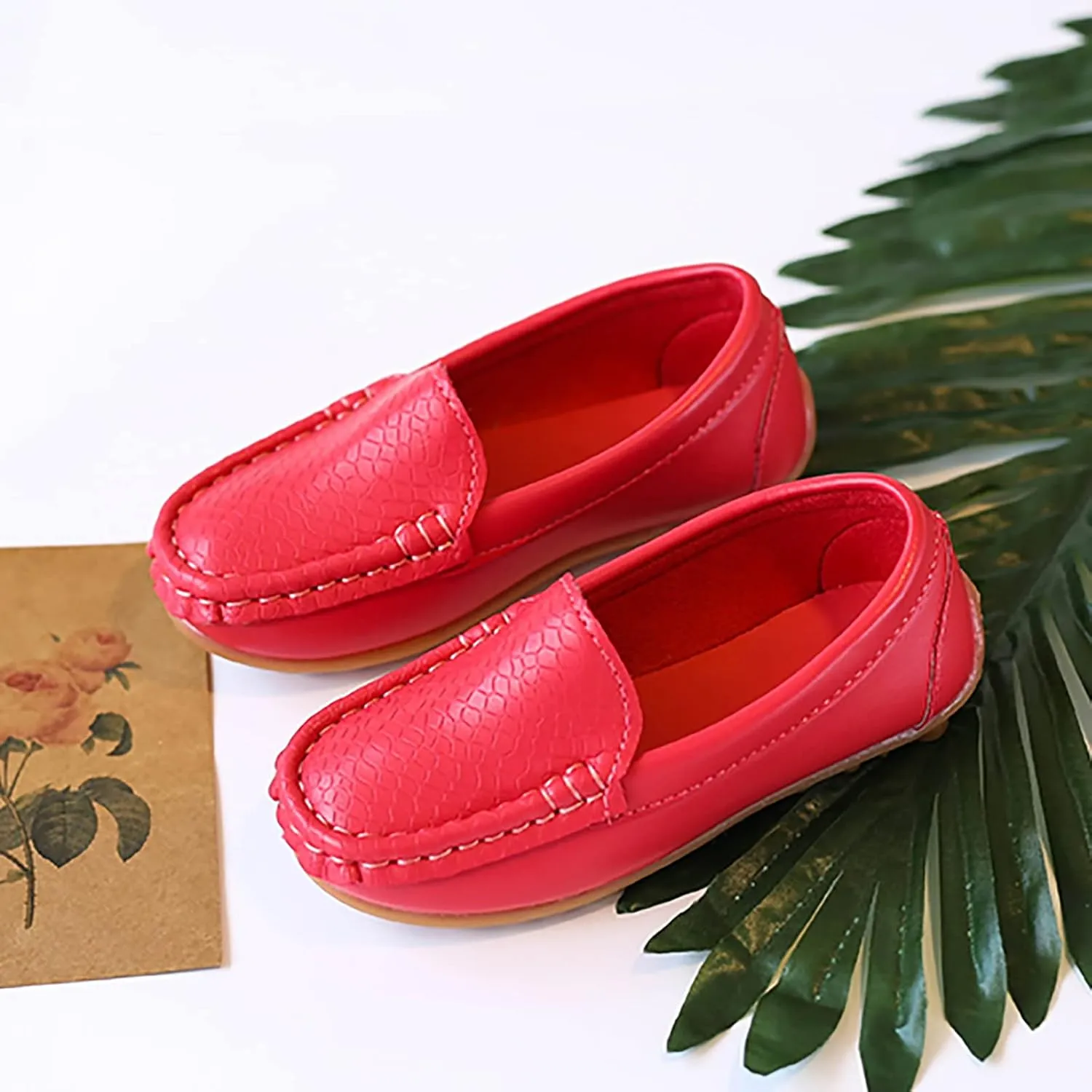 Toddler Little Kid Boys Girls Soft Slip On Loafers Dress Flat Shoes Boat Shoes Casual Shoes Baby Shoes Size 4 (Red, 32)