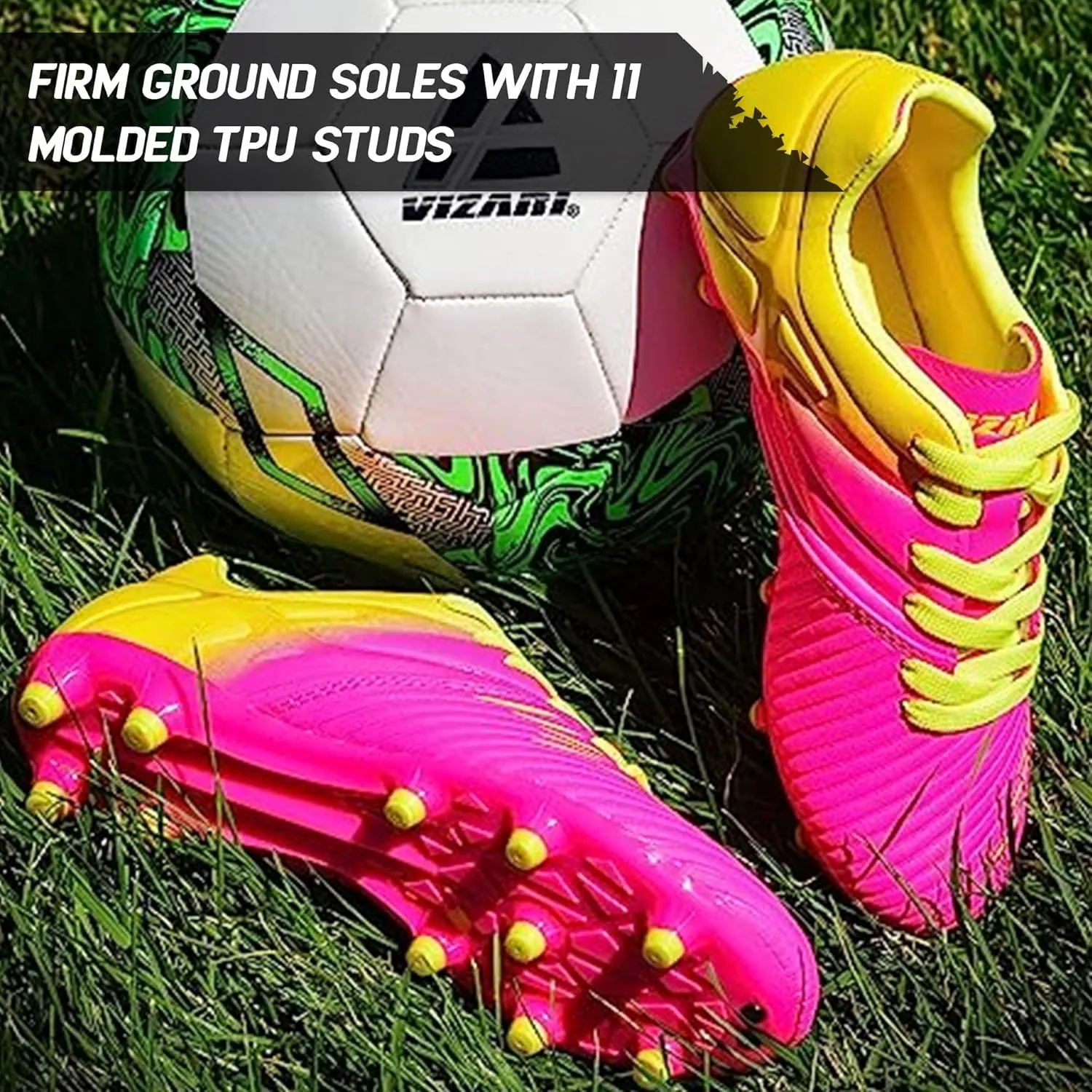 Vizari Liga FG Soccer Cleats for Kids | 100% Synthetic Football Cleats for Comfortable Wear | Water Resistant Two Tone Soccer Shoes with Anti-Stretch Lining for Flexible Indoor and Outdoor Play