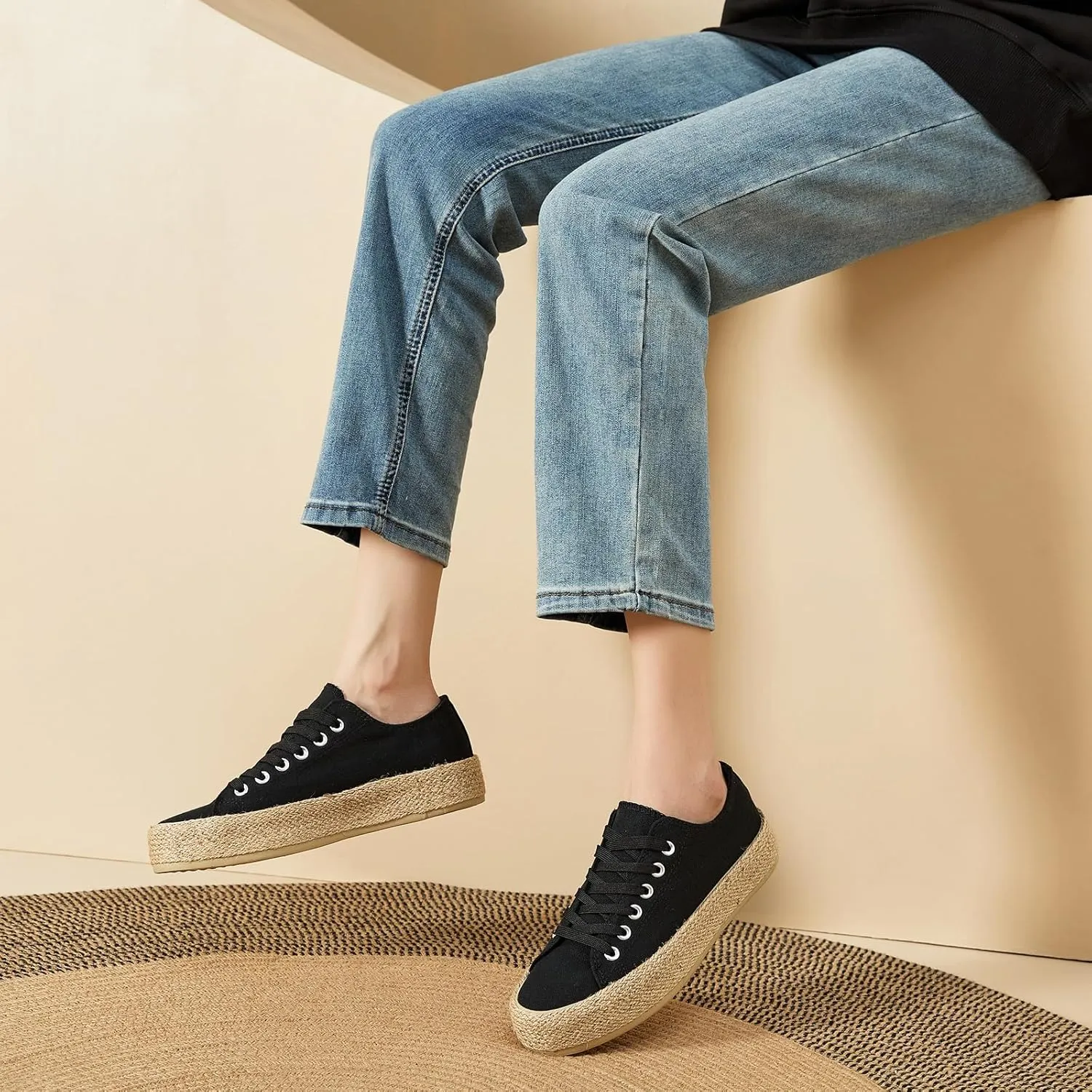 Waluzs Canvas Shoes for Women White Platform Sneakers Low Top Lace Up Tennis Shoes Comfortable Casual Walking Shoes