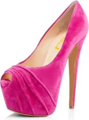 Women Peep Toe Platform Extreme Stiletto High Heels Pleated Suede Cocktail Party Dress Pumps Size 4-15 US