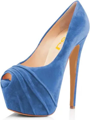 Women Peep Toe Platform Extreme Stiletto High Heels Pleated Suede Cocktail Party Dress Pumps Size 4-15 US