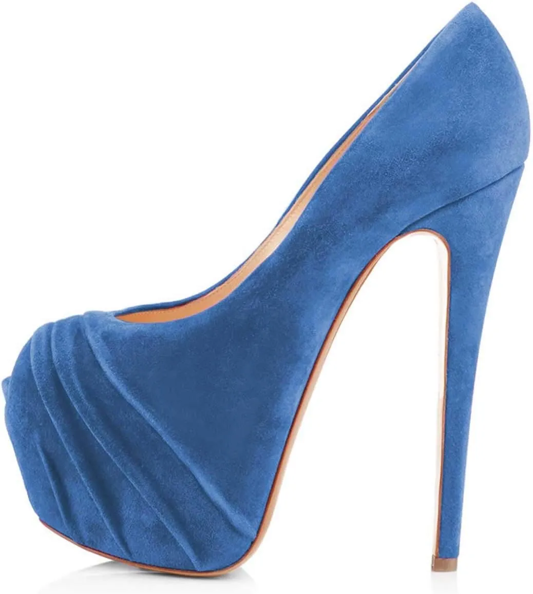 Women Peep Toe Platform Extreme Stiletto High Heels Pleated Suede Cocktail Party Dress Pumps Size 4-15 US
