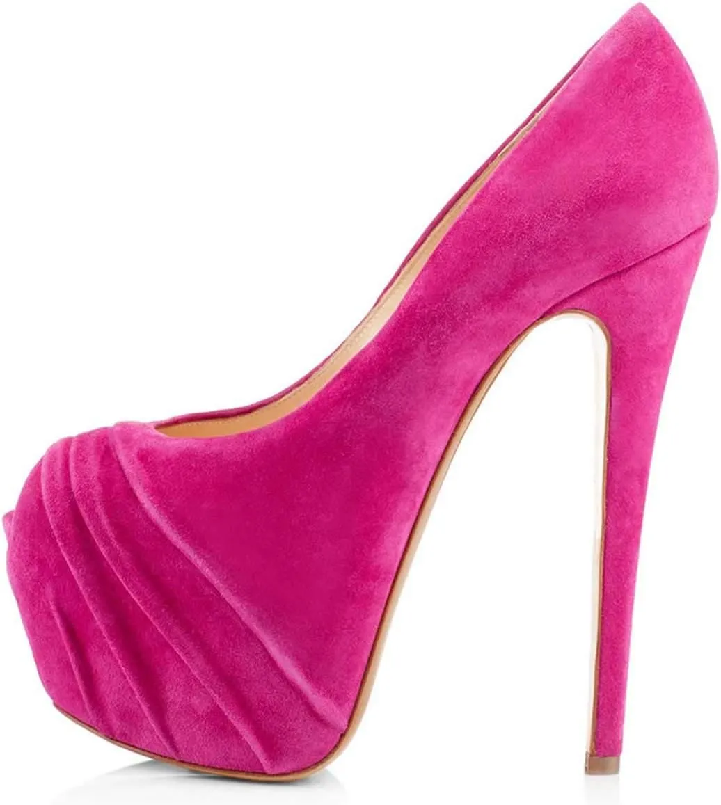 Women Peep Toe Platform Extreme Stiletto High Heels Pleated Suede Cocktail Party Dress Pumps Size 4-15 US
