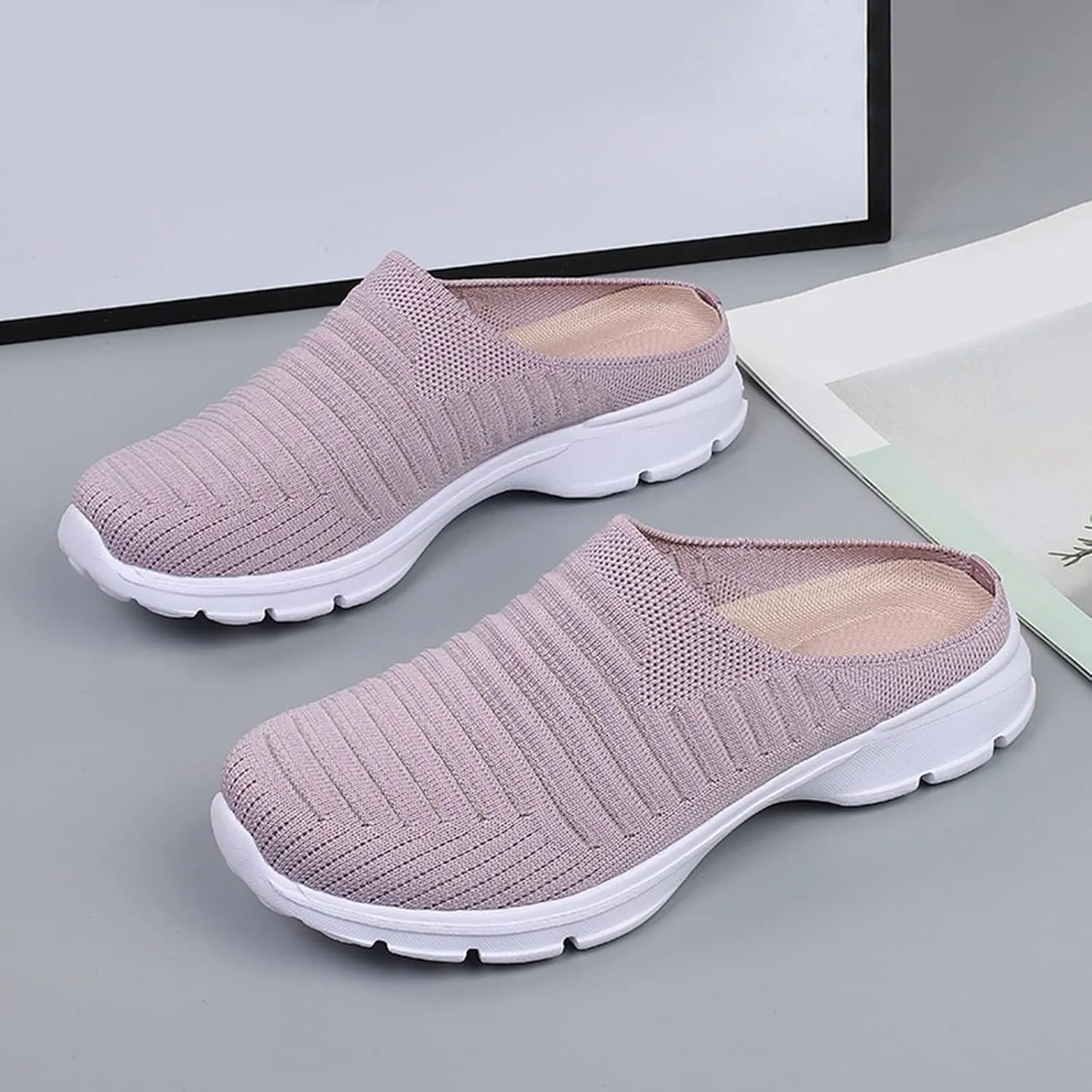 Women's Backless Walking Sneakers Summer Slip-on Mens Dress Shoes Wide Casual Black Shoes Casual Sneakers Steel Toe Tennis Shoe Cross Trainer Shoe