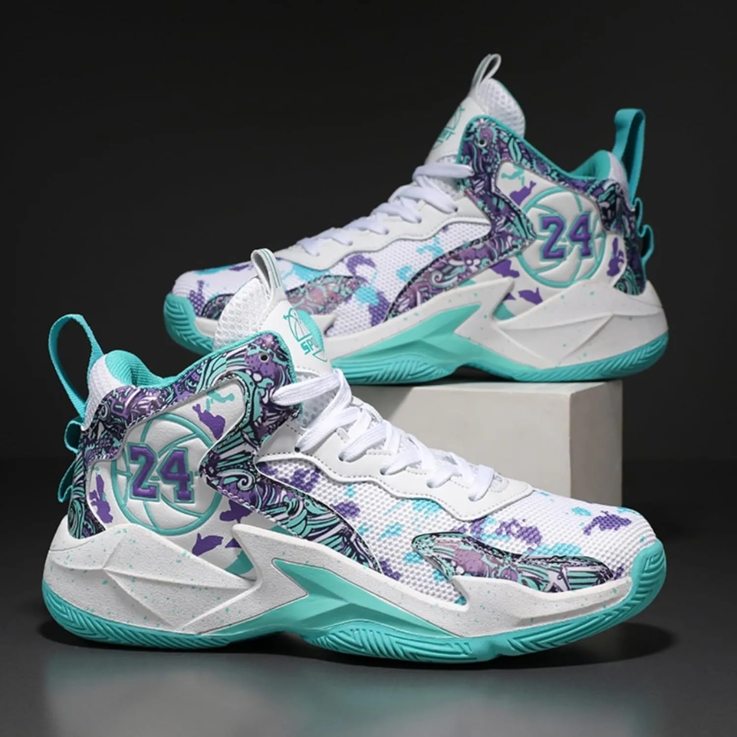 Womens Breathable Mesh Lace Up Basketball Shoes with Arch Support Lightweight Non-Slip High Top Sneakers Running Walking Tennis Shoes