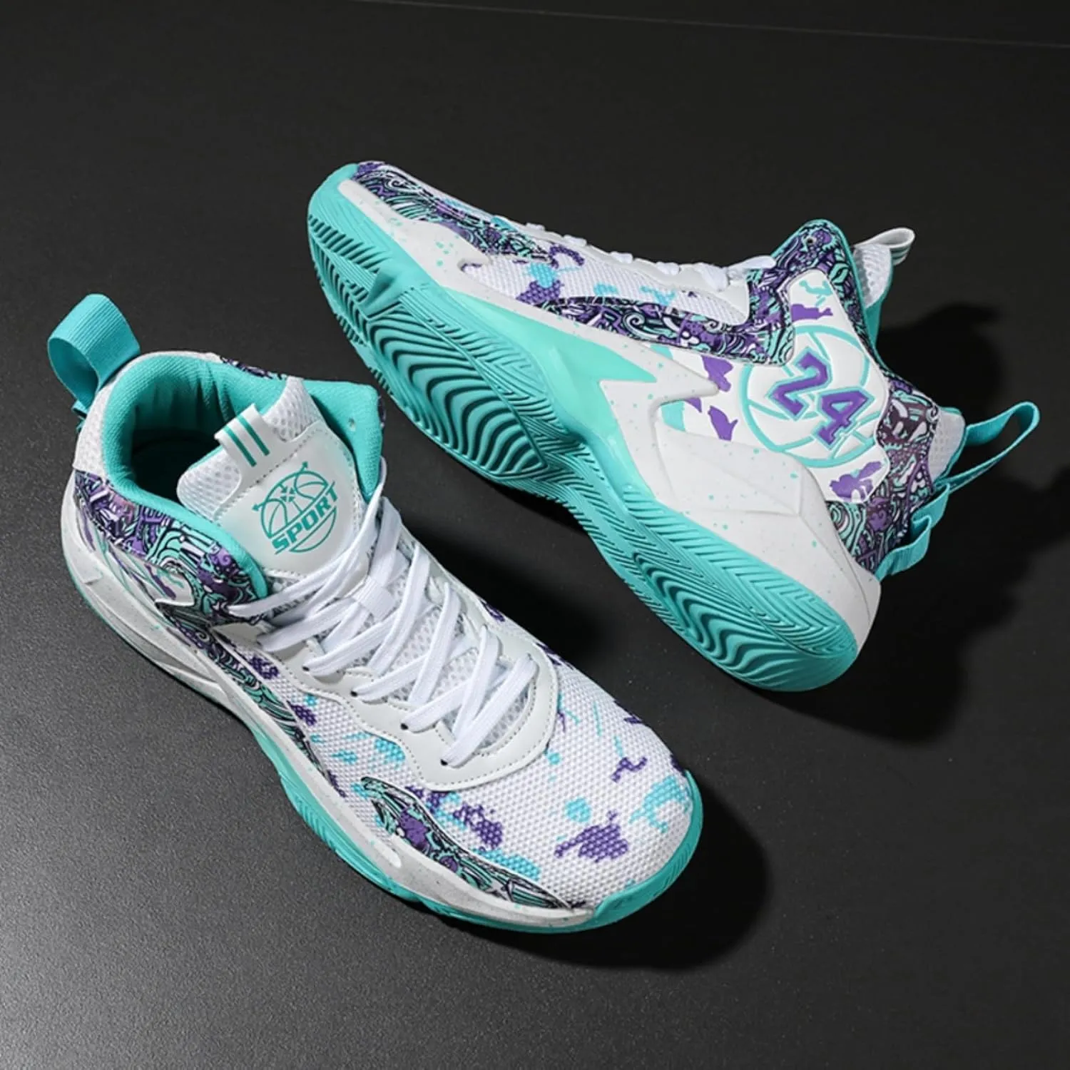 Womens Breathable Mesh Lace Up Basketball Shoes with Arch Support Lightweight Non-Slip High Top Sneakers Running Walking Tennis Shoes