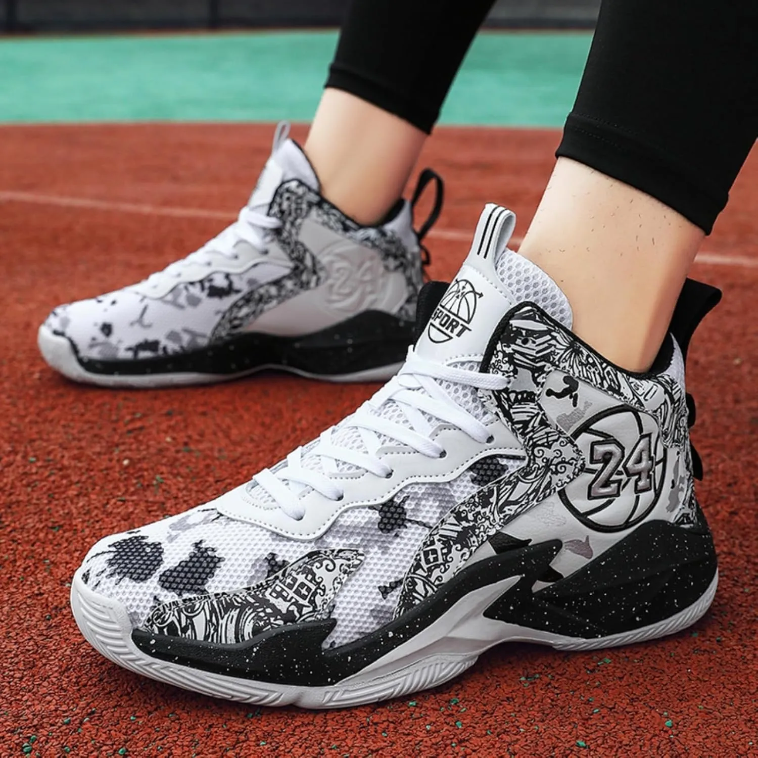 Womens Breathable Mesh Lace Up Basketball Shoes with Arch Support Lightweight Non-Slip High Top Sneakers Running Walking Tennis Shoes