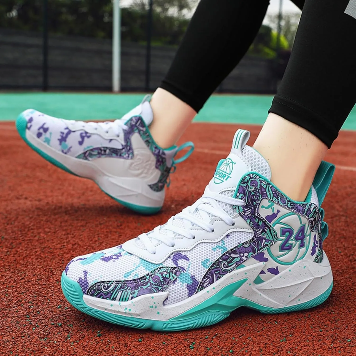 Womens Breathable Mesh Lace Up Basketball Shoes with Arch Support Lightweight Non-Slip High Top Sneakers Running Walking Tennis Shoes