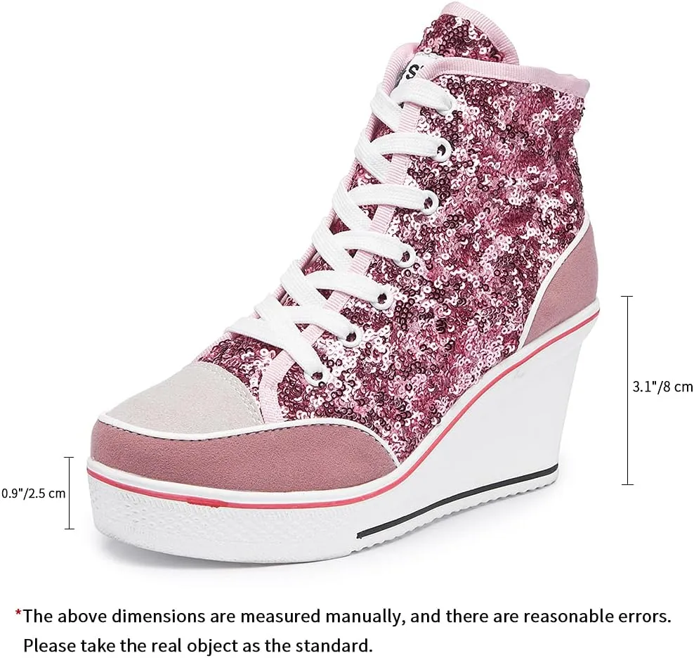 Women's Canvas Casual Shoes Dating Platform Slip-On High Top Sneakers Rubber Sole Wedge High Top Fashion Sneakers