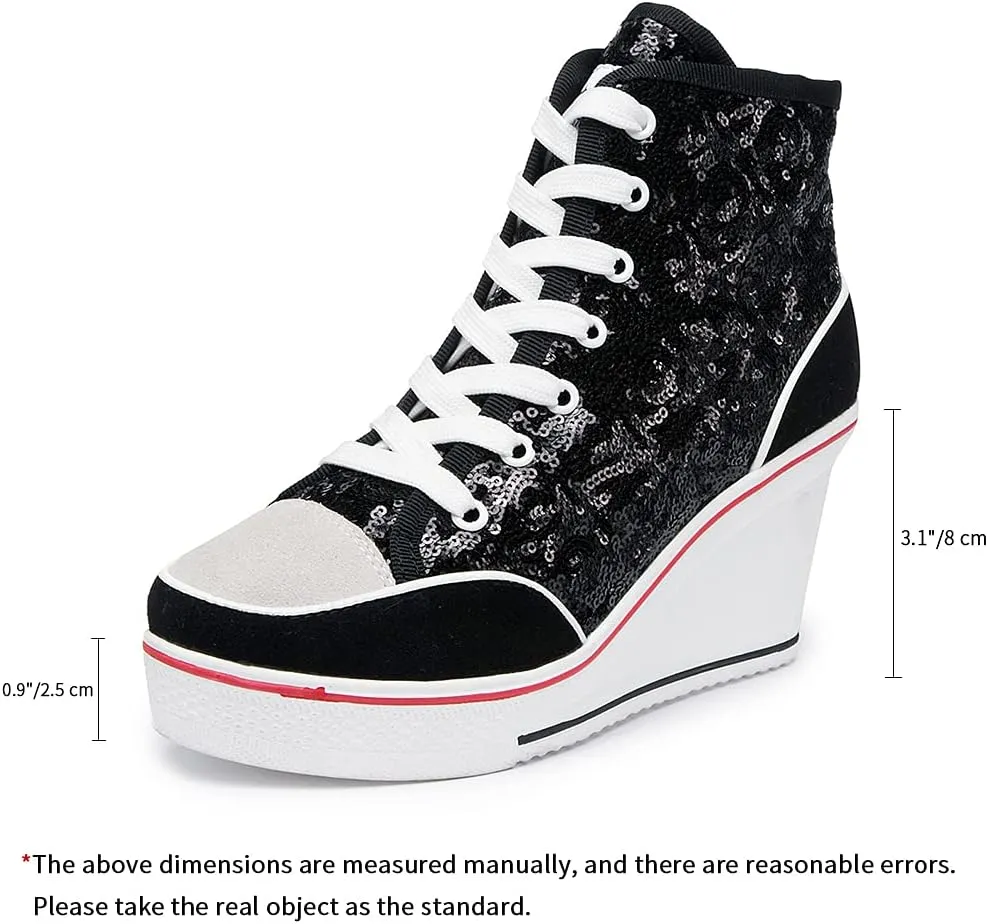 Women's Canvas Casual Shoes Dating Platform Slip-On High Top Sneakers Rubber Sole Wedge High Top Fashion Sneakers