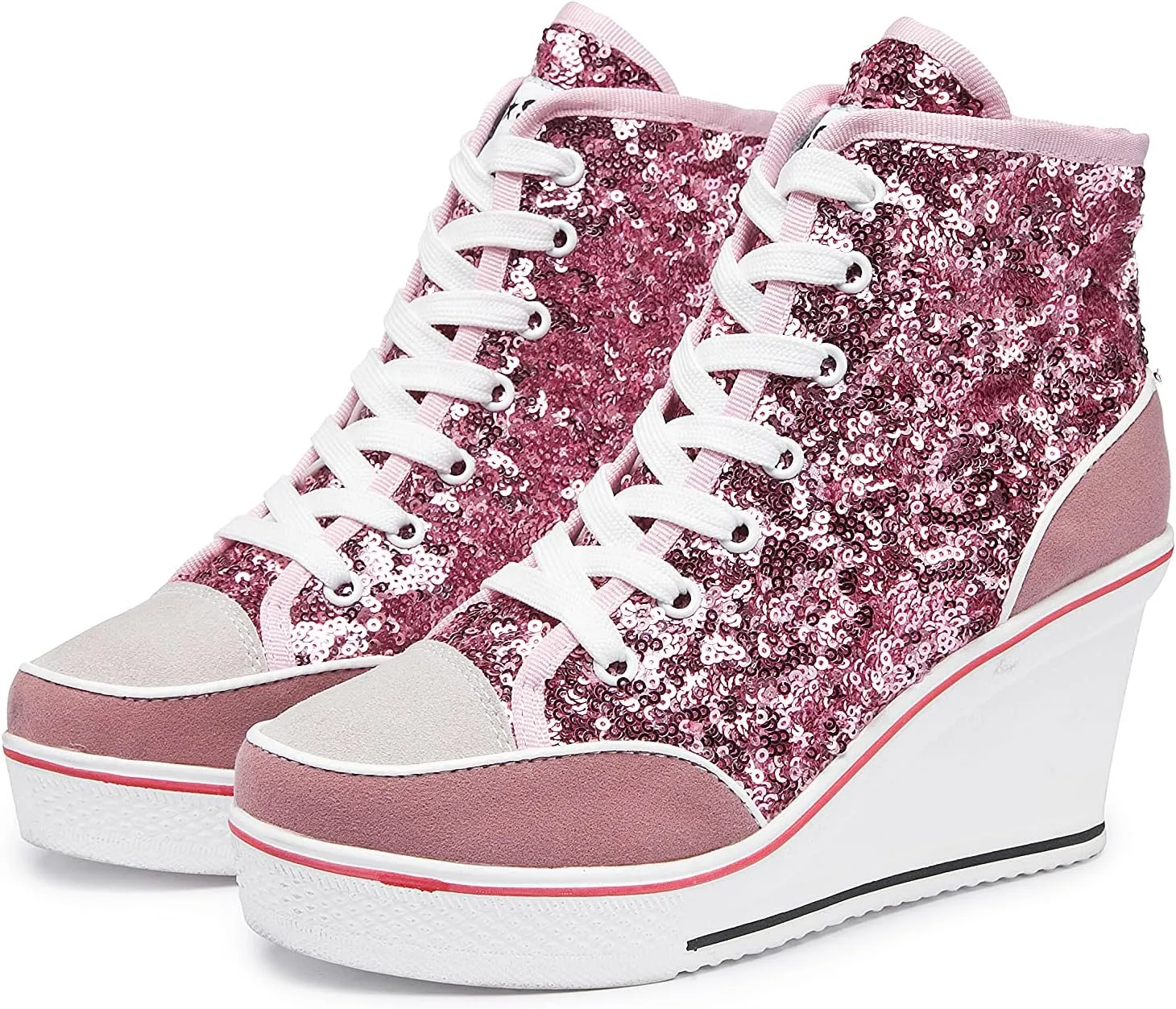 Women's Canvas Casual Shoes Dating Platform Slip-On High Top Sneakers Rubber Sole Wedge High Top Fashion Sneakers