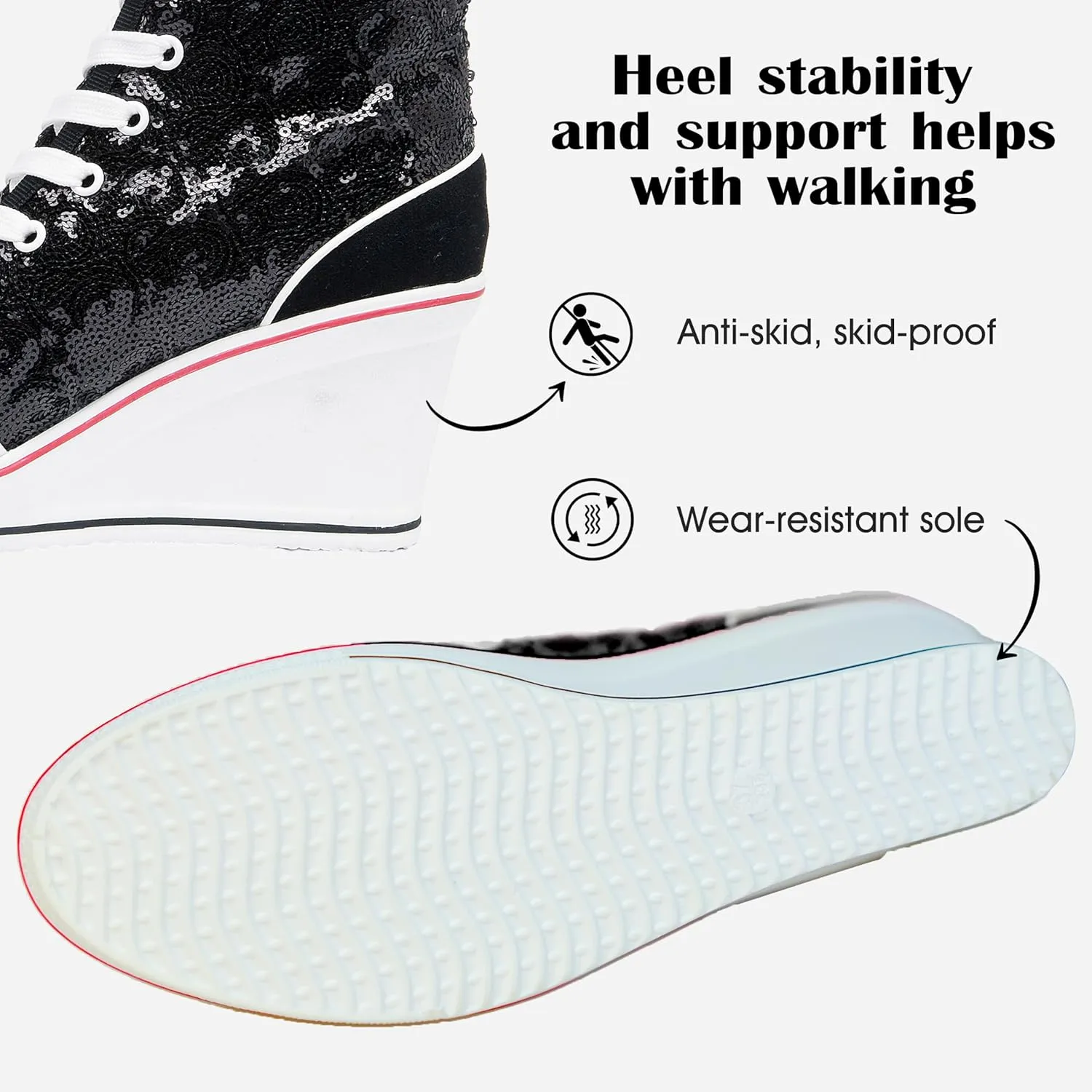 Women's Canvas High-Heeled Bling Shoes Casual Shoes Fashion Sparkling Sneakers for Walking Platform Wedges Pump Shoes