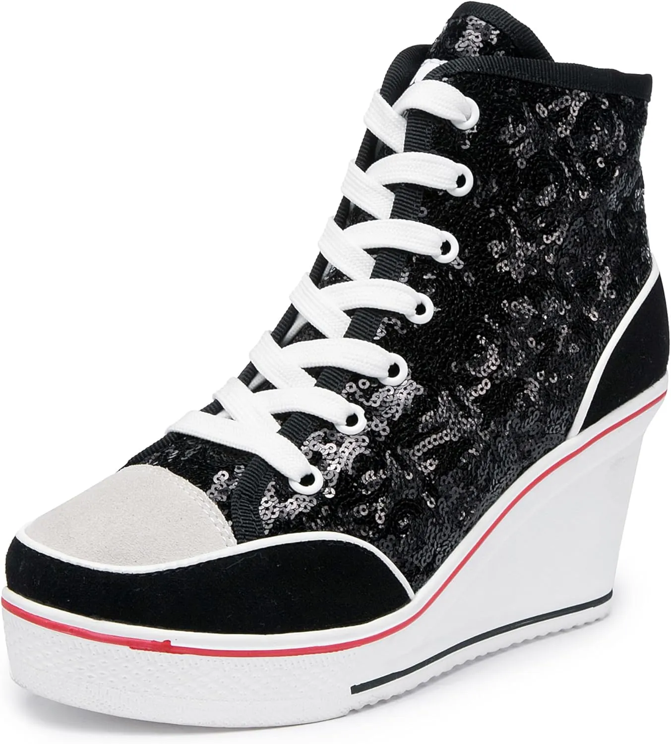 Women's Canvas High-Heeled Bling Shoes Casual Shoes Fashion Sparkling Sneakers for Walking Platform Wedges Pump Shoes