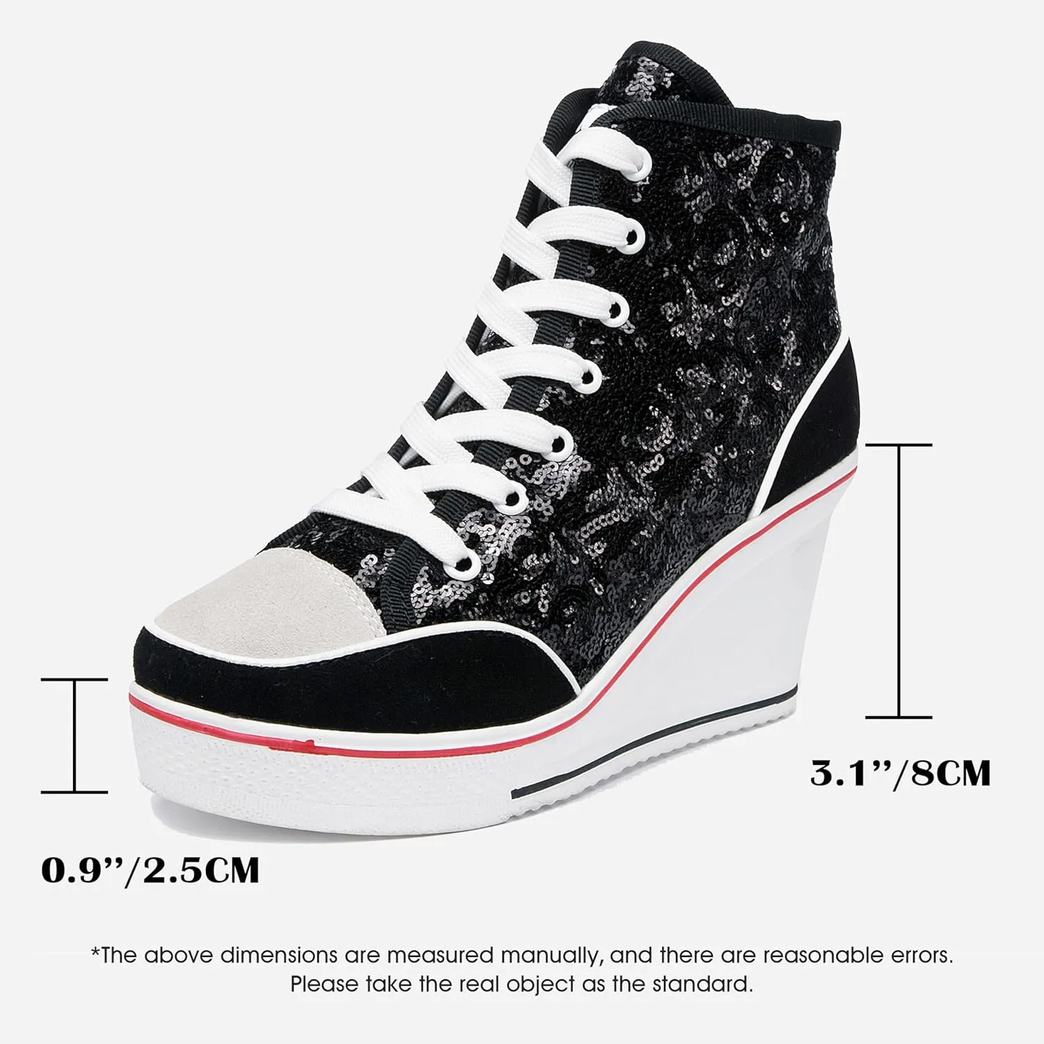 Women's Canvas High-Heeled Bling Shoes Casual Shoes Fashion Sparkling Sneakers for Walking Platform Wedges Pump Shoes