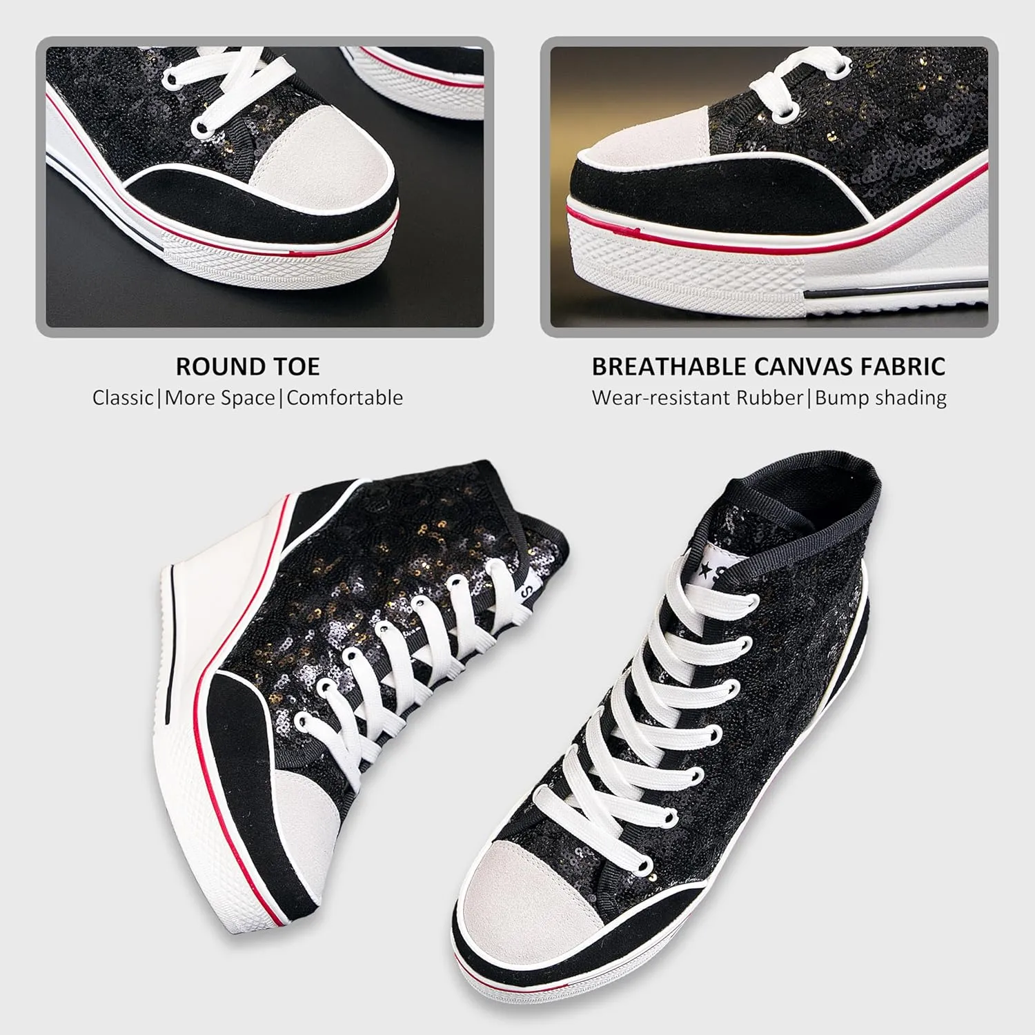Women's Canvas High-Heeled Bling Shoes Casual Shoes Fashion Sparkling Sneakers for Walking Platform Wedges Pump Shoes