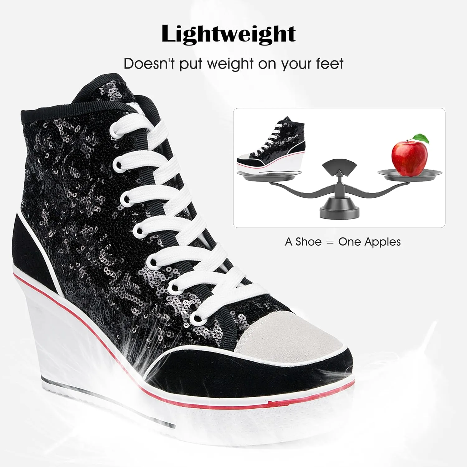 Women's Canvas High-Heeled Bling Shoes Casual Shoes Fashion Sparkling Sneakers for Walking Platform Wedges Pump Shoes