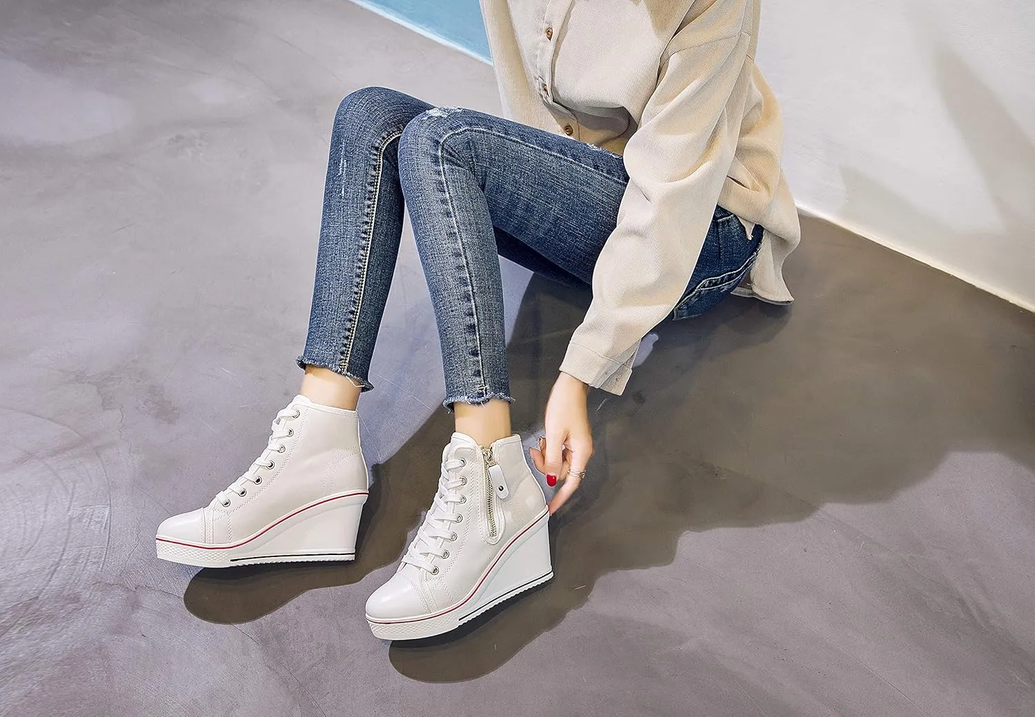 Women's Canvas High-Heeled Shoes Fashion Sneakers Casual Shoes for Walking Platform Wedges Pump Shoes