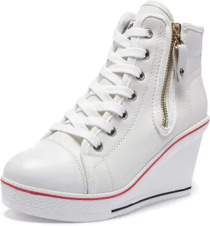 Women's Canvas High-Heeled Shoes Fashion Sneakers Casual Shoes for Walking Platform Wedges Pump Shoes