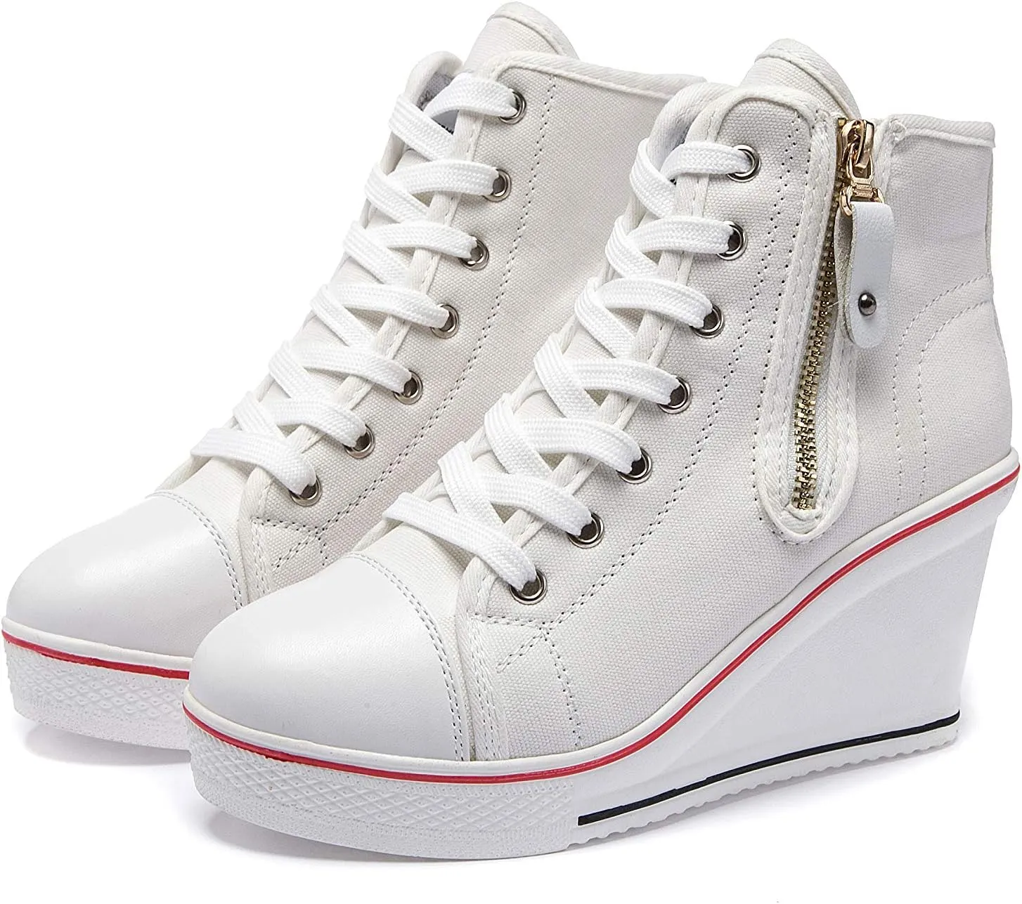 Women's Canvas High-Heeled Shoes Fashion Sneakers Casual Shoes for Walking Platform Wedges Pump Shoes