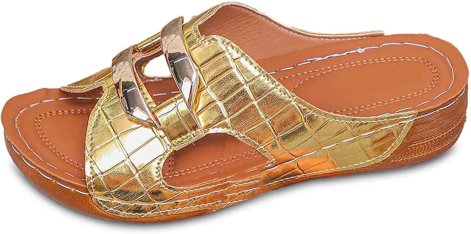 Women's Comfortable Slip On Sandals Open Toe Wedge Heel Lightweight Breathable Shoes For Everyday Wear Spring