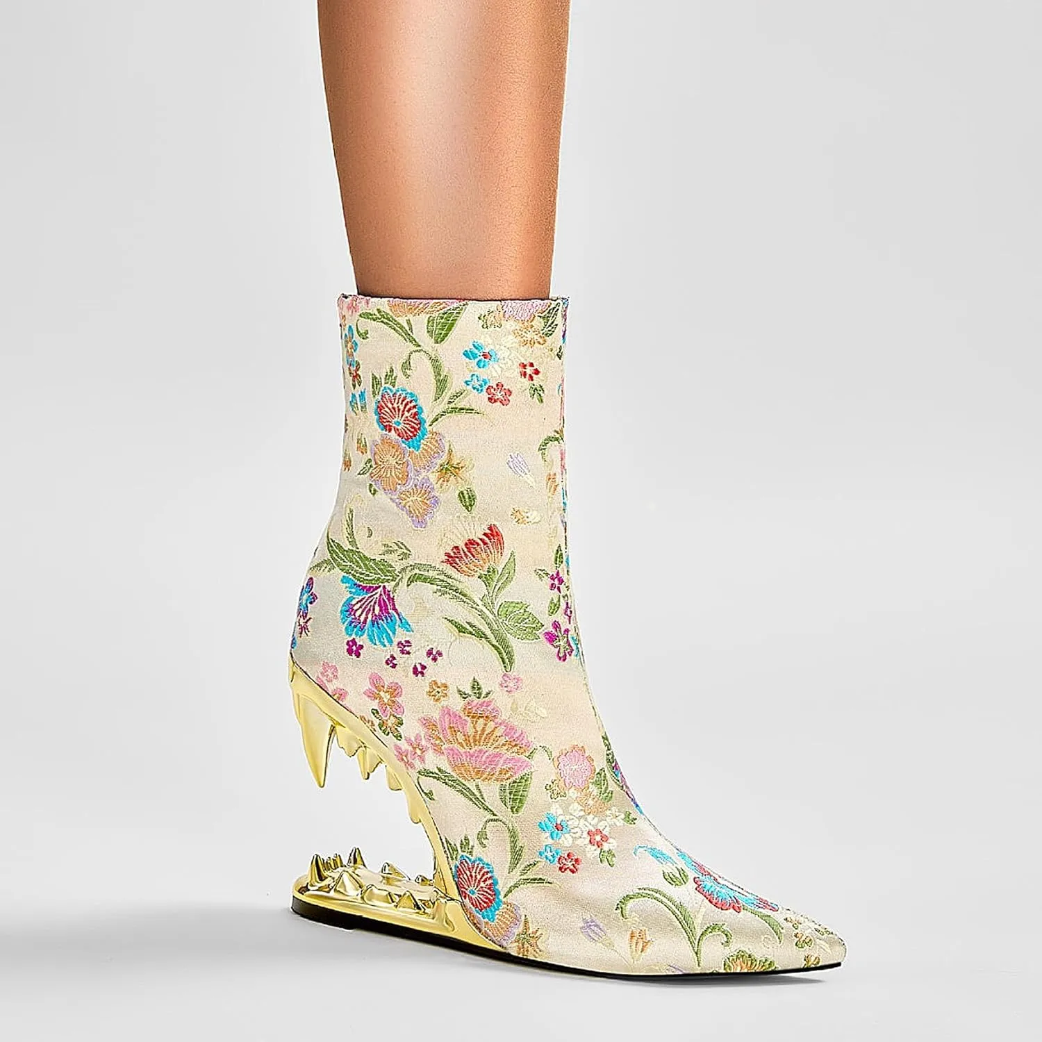 Women's Embroidery Pointed Toe Tiger Tooth Side Zipper Comfortable Fashion Ankle Boots Mid-Calf Sturdy Reliable Shoes Warm Party Bright Close Fall Winter