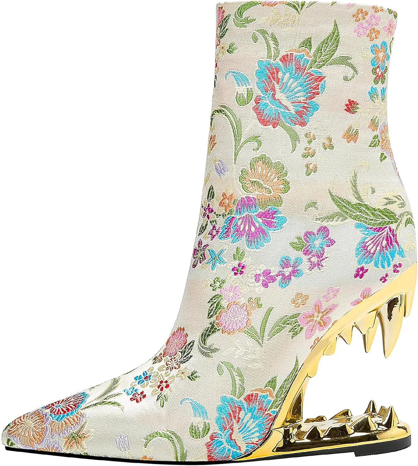 Women's Embroidery Pointed Toe Tiger Tooth Side Zipper Comfortable Fashion Ankle Boots Mid-Calf Sturdy Reliable Shoes Warm Party Bright Close Fall Winter