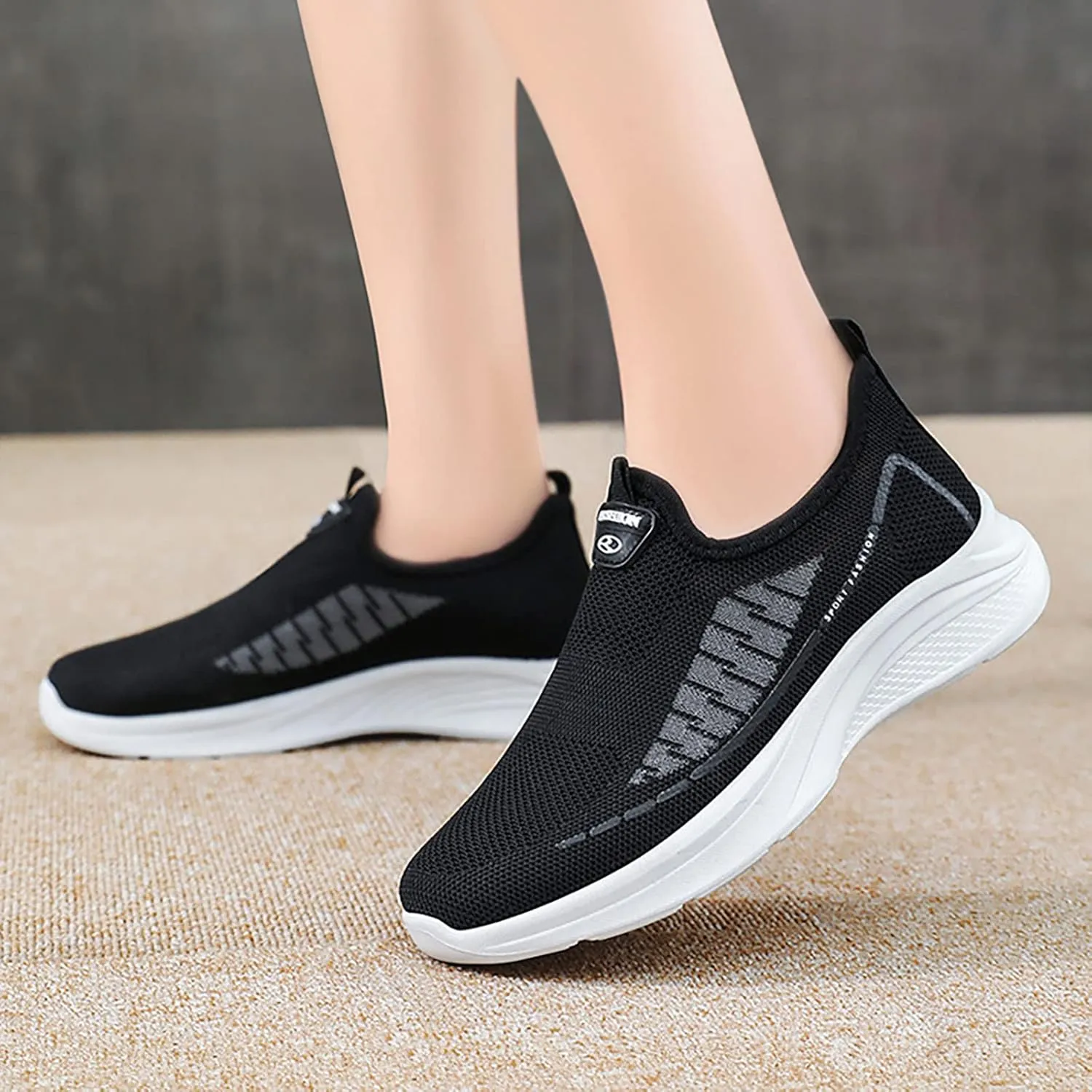 Womens Fashion Sneakers Size 10.5 Women's Wide Width Athletic Walking Shoes Womens Running Sneakers Wide Womens Walking Shoes Slip On Sneakers Pull On Sneakers Womens All Black