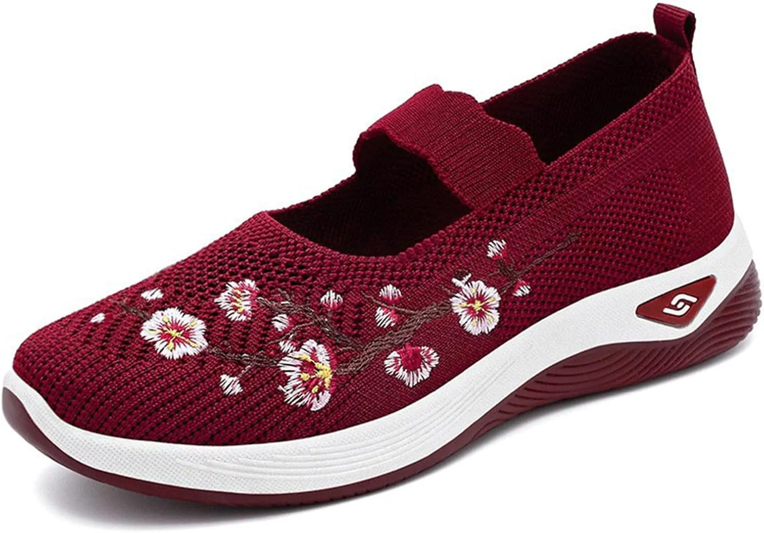 Women's Flats Shoes National Style Embroidered Flower Slip On Mesh Breathable Casual Loafers Comfortable Soft Woman Shoes Casual Heel with Arch Support
