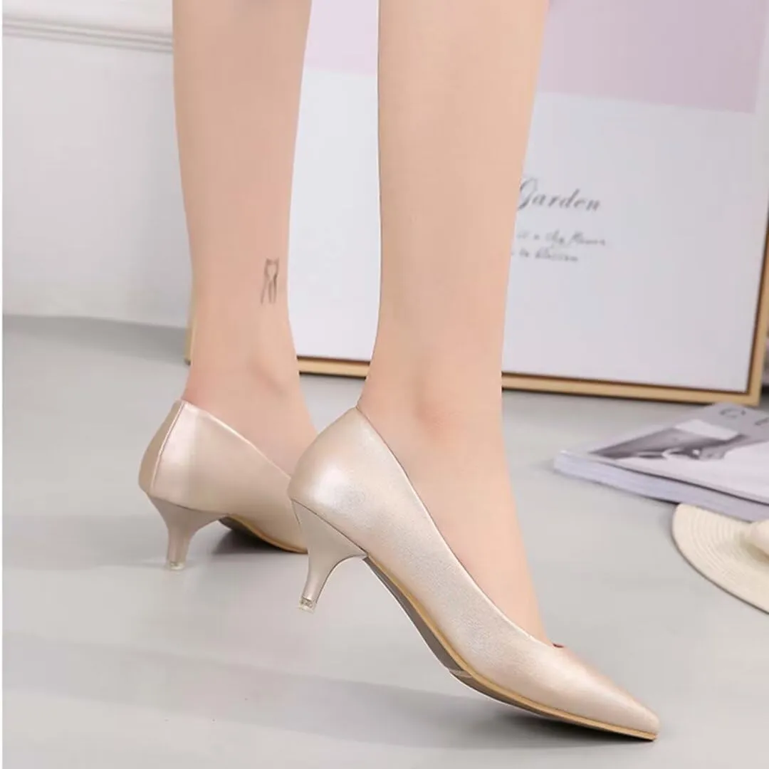 Women's Low Kitten Heel Pumps - Classic Pointed Toe Office Work Pumps, Slip-On Comfortable Dress Shoes with Sturdy Slim Heel for Professional Women