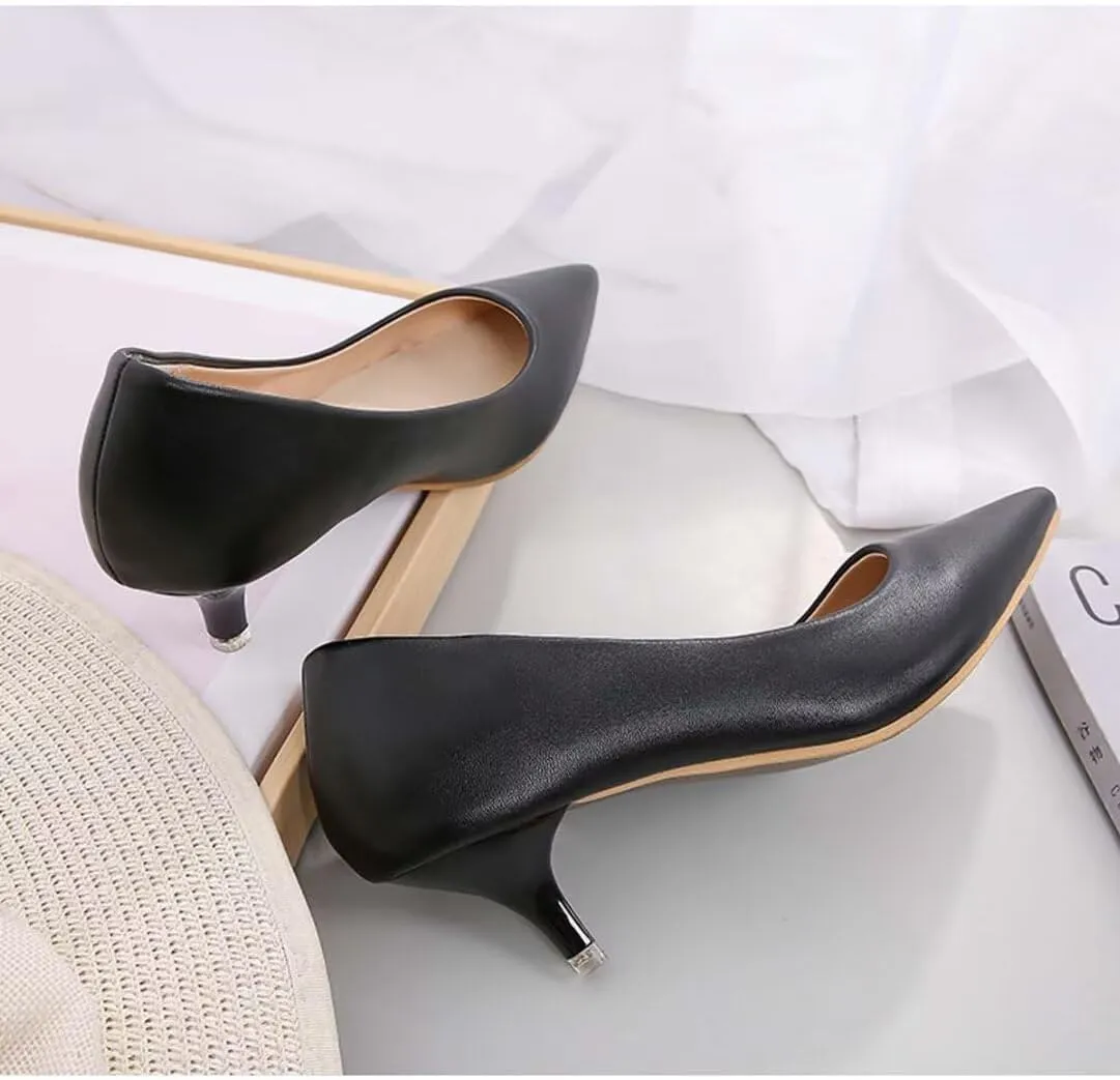 Women's Low Kitten Heel Pumps - Classic Pointed Toe Office Work Pumps, Slip-On Comfortable Dress Shoes with Sturdy Slim Heel for Professional Women