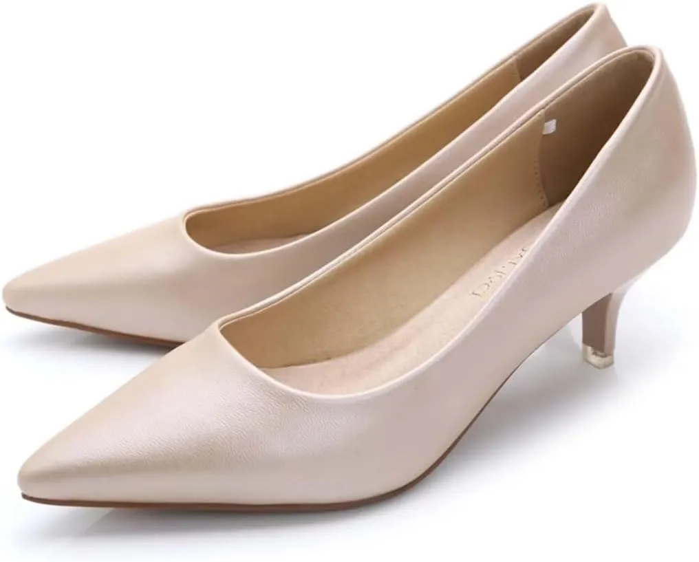 Women's Low Kitten Heel Pumps - Classic Pointed Toe Office Work Pumps, Slip-On Comfortable Dress Shoes with Sturdy Slim Heel for Professional Women
