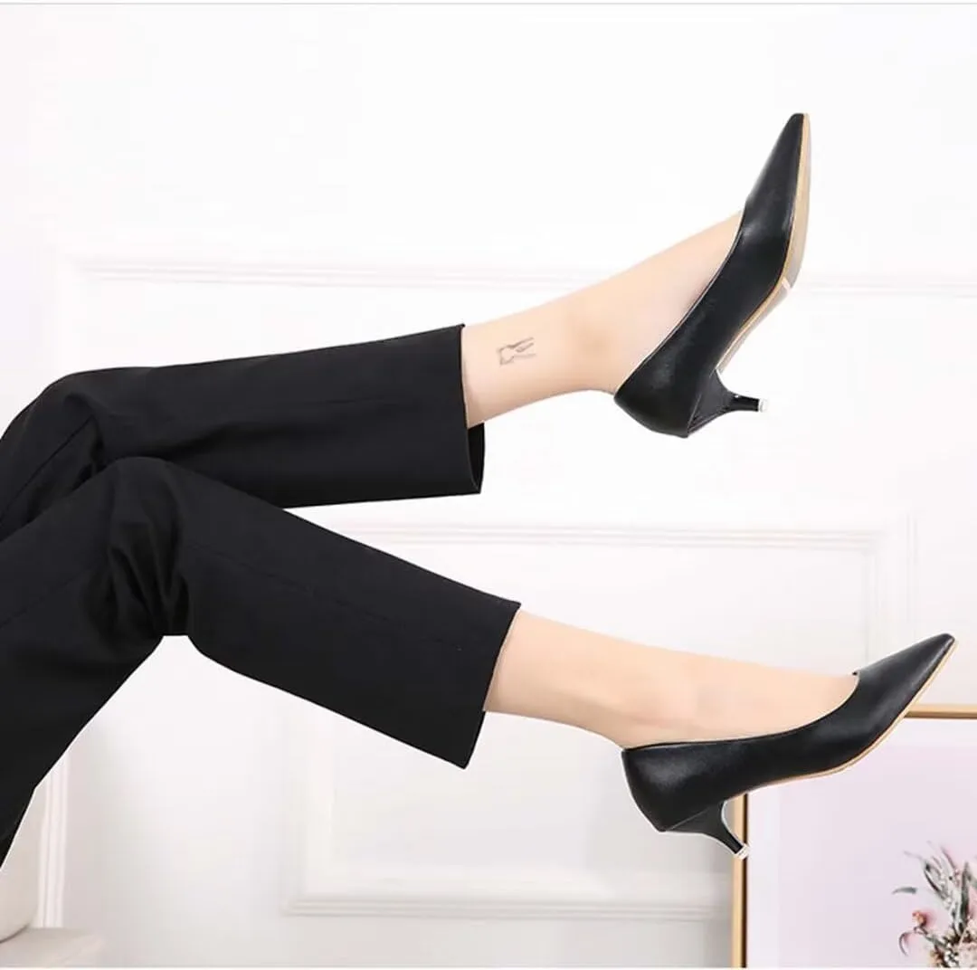 Women's Low Kitten Heel Pumps - Classic Pointed Toe Office Work Pumps, Slip-On Comfortable Dress Shoes with Sturdy Slim Heel for Professional Women