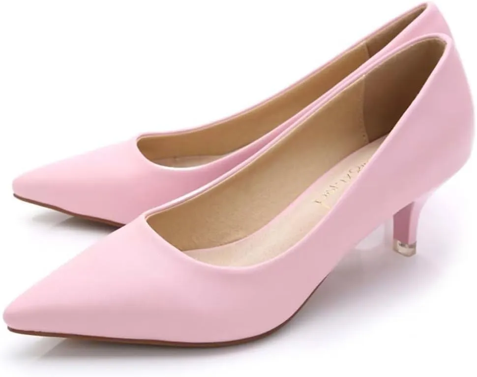 Women's Low Kitten Heel Pumps - Classic Pointed Toe Office Work Pumps, Slip-On Comfortable Dress Shoes with Sturdy Slim Heel for Professional Women