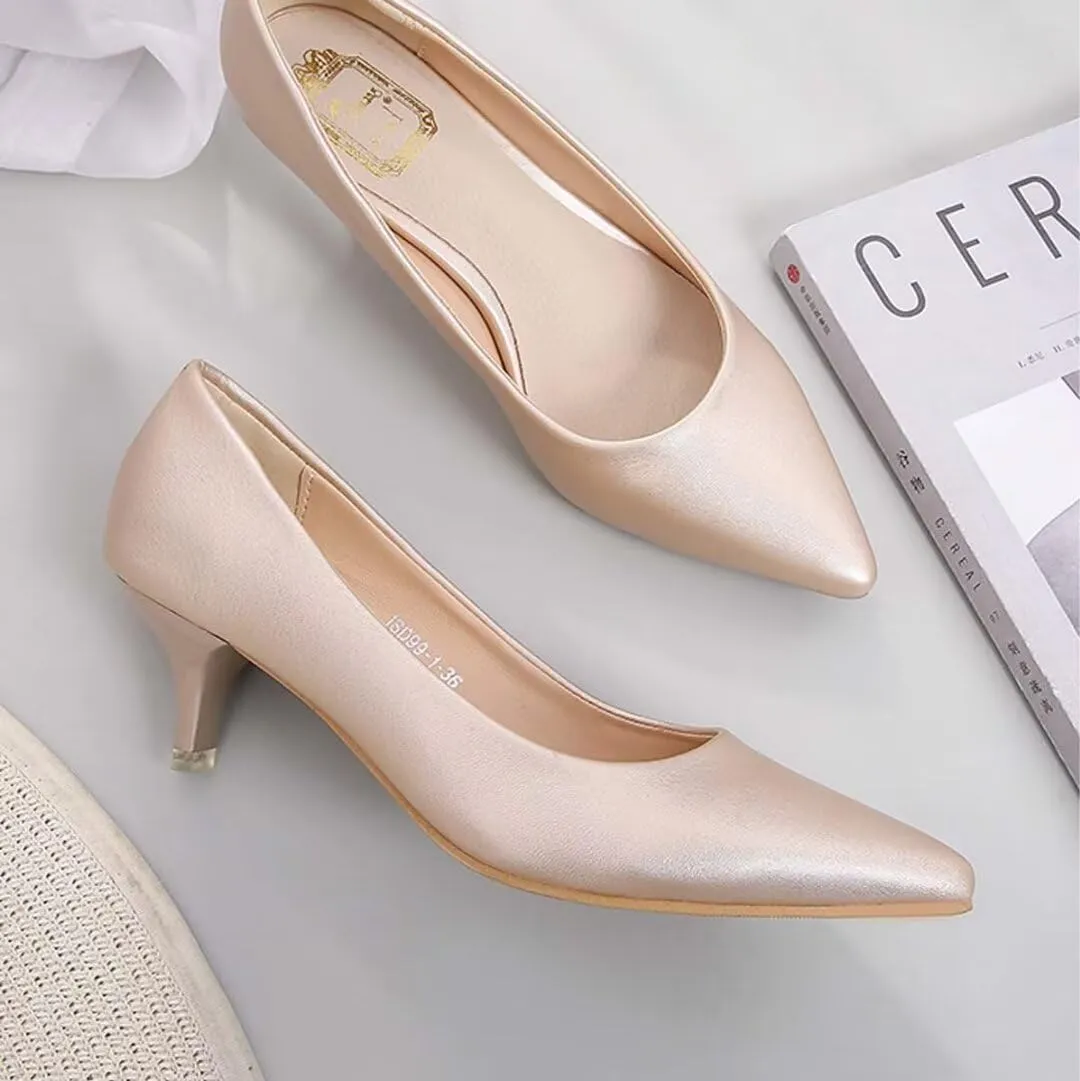 Women's Low Kitten Heel Pumps - Classic Pointed Toe Office Work Pumps, Slip-On Comfortable Dress Shoes with Sturdy Slim Heel for Professional Women