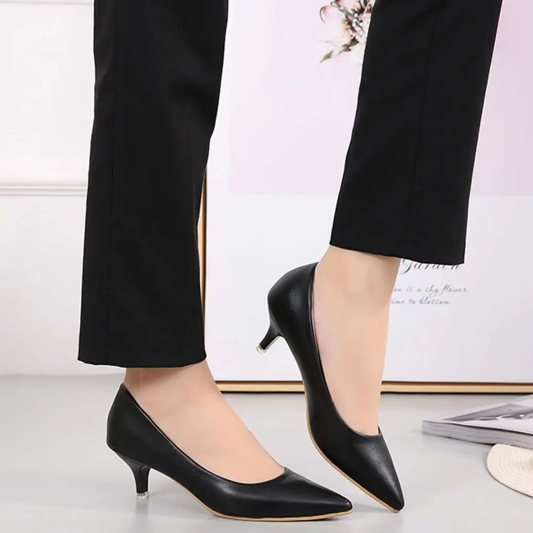 Women's Low Kitten Heel Pumps - Classic Pointed Toe Office Work Pumps, Slip-On Comfortable Dress Shoes with Sturdy Slim Heel for Professional Women