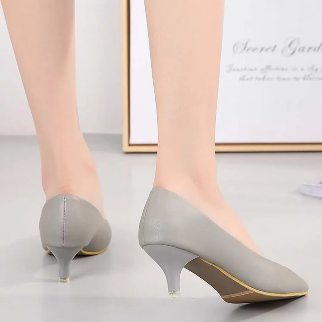 Women's Low Kitten Heel Pumps - Classic Pointed Toe Office Work Pumps, Slip-On Comfortable Dress Shoes with Sturdy Slim Heel for Professional Women