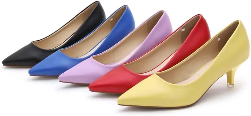 Women's Low Kitten Heel Pumps - Classic Pointed Toe Office Work Pumps, Slip-On Comfortable Dress Shoes with Sturdy Slim Heel for Professional Women