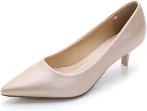 Women's Low Kitten Heel Pumps - Classic Pointed Toe Office Work Pumps, Slip-On Comfortable Dress Shoes with Sturdy Slim Heel for Professional Women