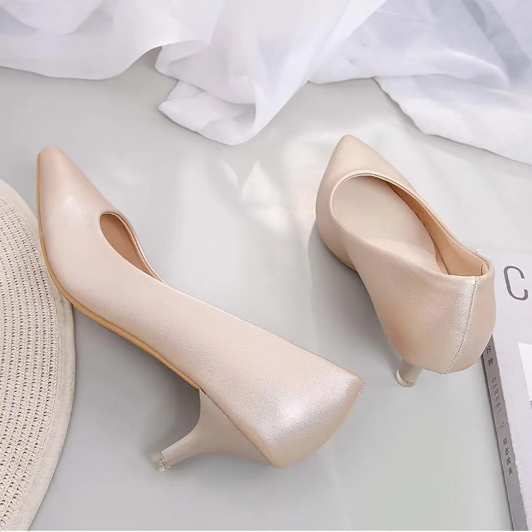 Women's Low Kitten Heel Pumps - Classic Pointed Toe Office Work Pumps, Slip-On Comfortable Dress Shoes with Sturdy Slim Heel for Professional Women