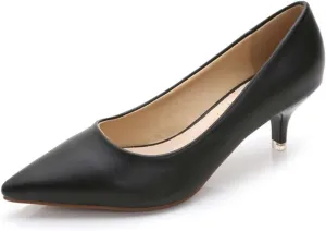 Women's Low Kitten Heel Pumps - Classic Pointed Toe Office Work Pumps, Slip-On Comfortable Dress Shoes with Sturdy Slim Heel for Professional Women