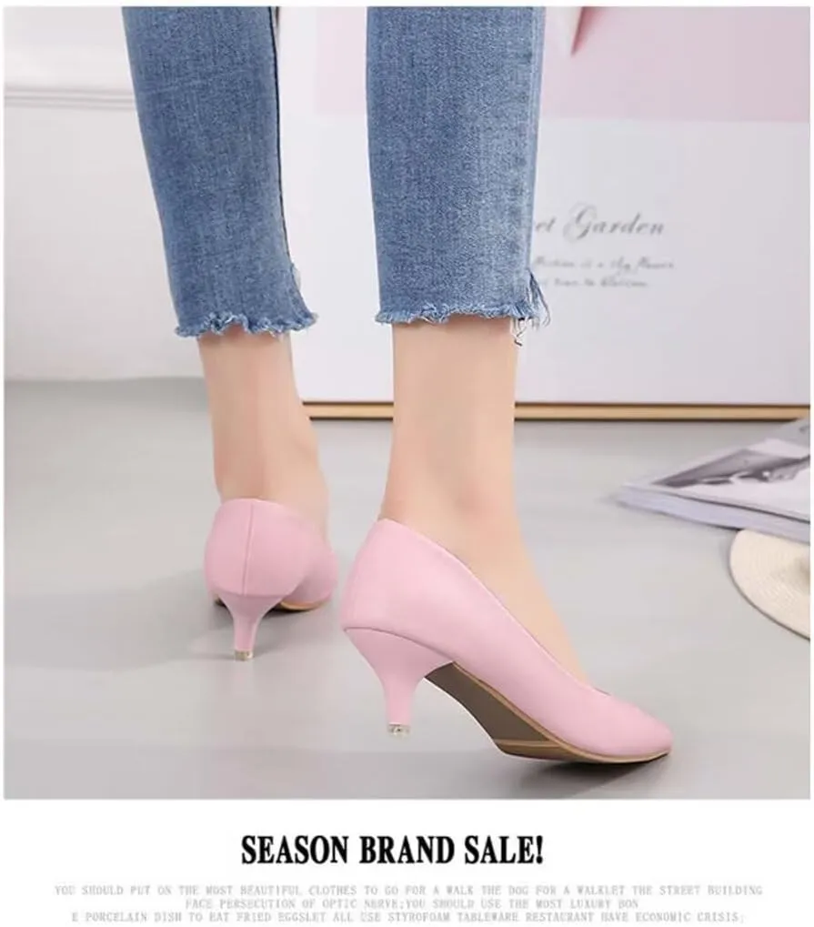 Women's Low Kitten Heel Pumps - Classic Pointed Toe Office Work Pumps, Slip-On Comfortable Dress Shoes with Sturdy Slim Heel for Professional Women