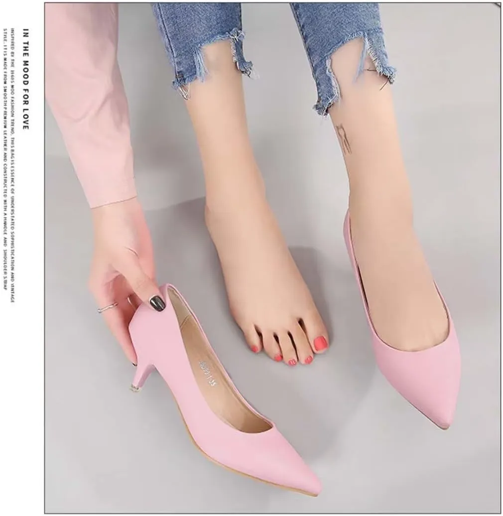 Women's Low Kitten Heel Pumps - Classic Pointed Toe Office Work Pumps, Slip-On Comfortable Dress Shoes with Sturdy Slim Heel for Professional Women