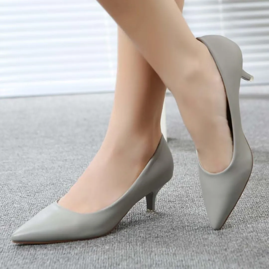 Women's Low Kitten Heel Pumps - Classic Pointed Toe Office Work Pumps, Slip-On Comfortable Dress Shoes with Sturdy Slim Heel for Professional Women
